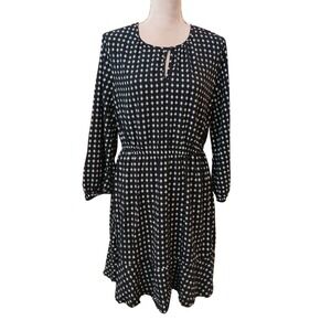 Old Navy Black White Geometric Print Keyhole Neck Balloon Sleeve Dress Size L